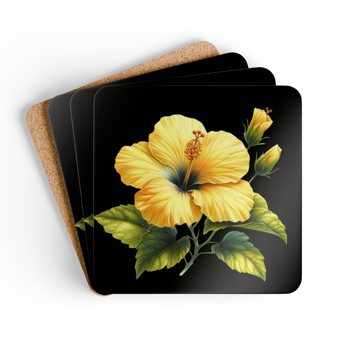 Coaster Set - Yellow Hibiscus Flower Design