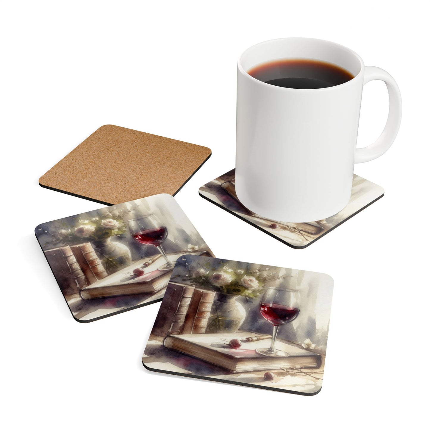 Book Lover's Coaster Set - Wine Glass Design