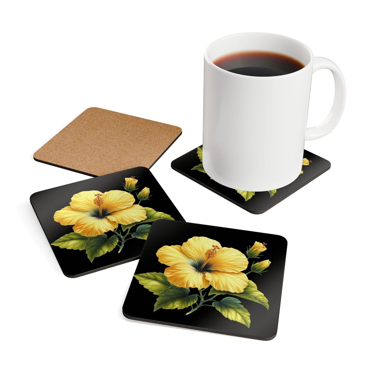 Coaster Set - Yellow Hibiscus Flower Design