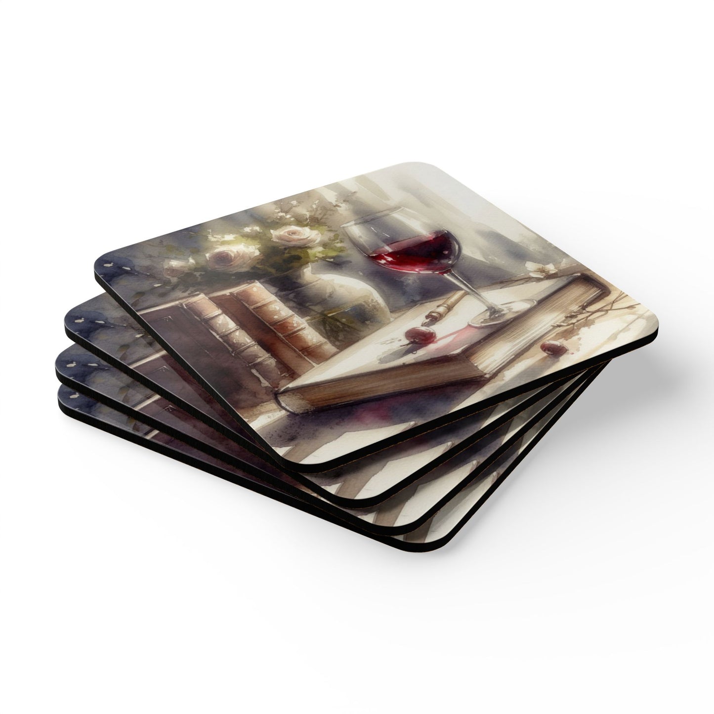 Book Lover's Coaster Set - Wine Glass Design