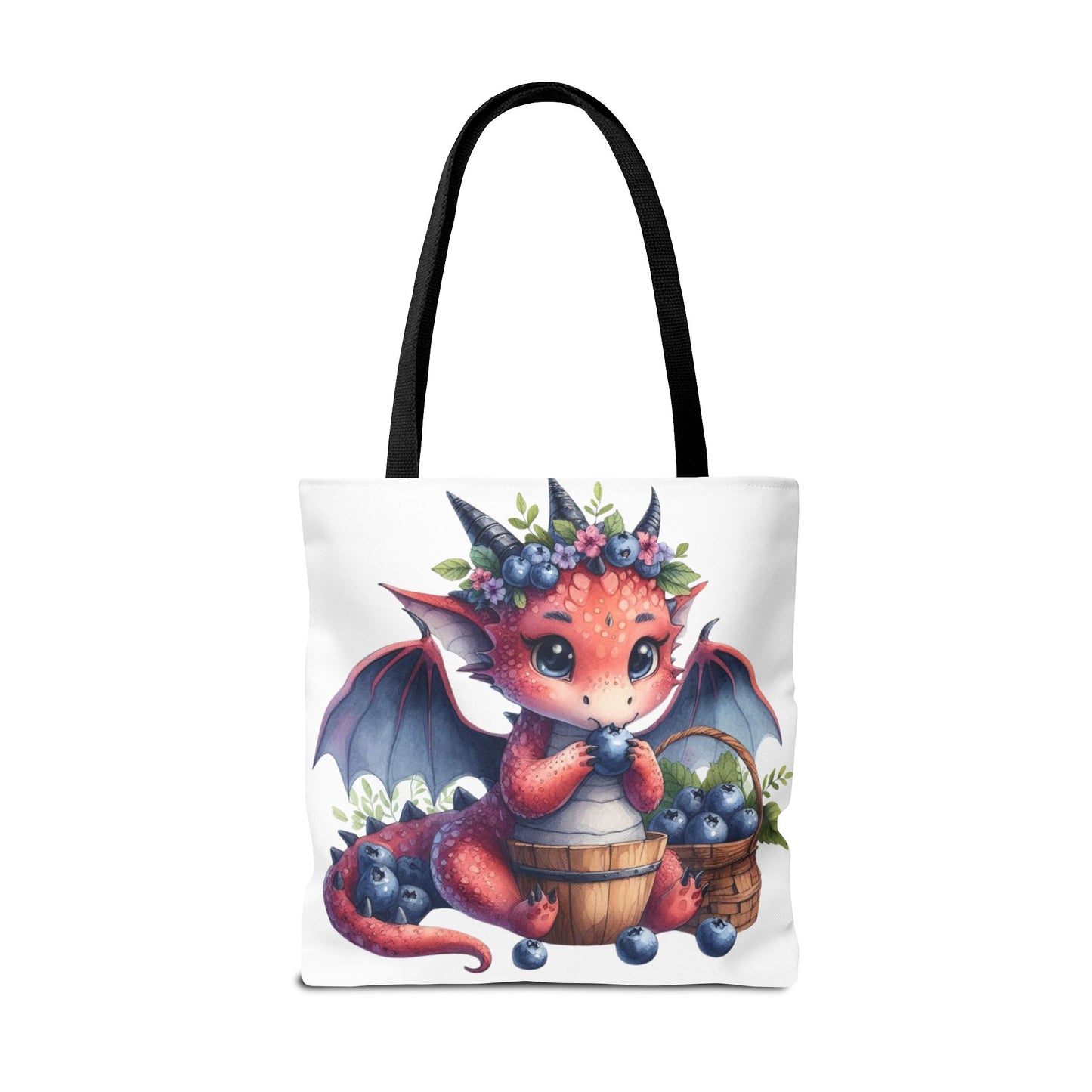 Dragon Tote Bag - Adorable Dragon Eating Blueberries