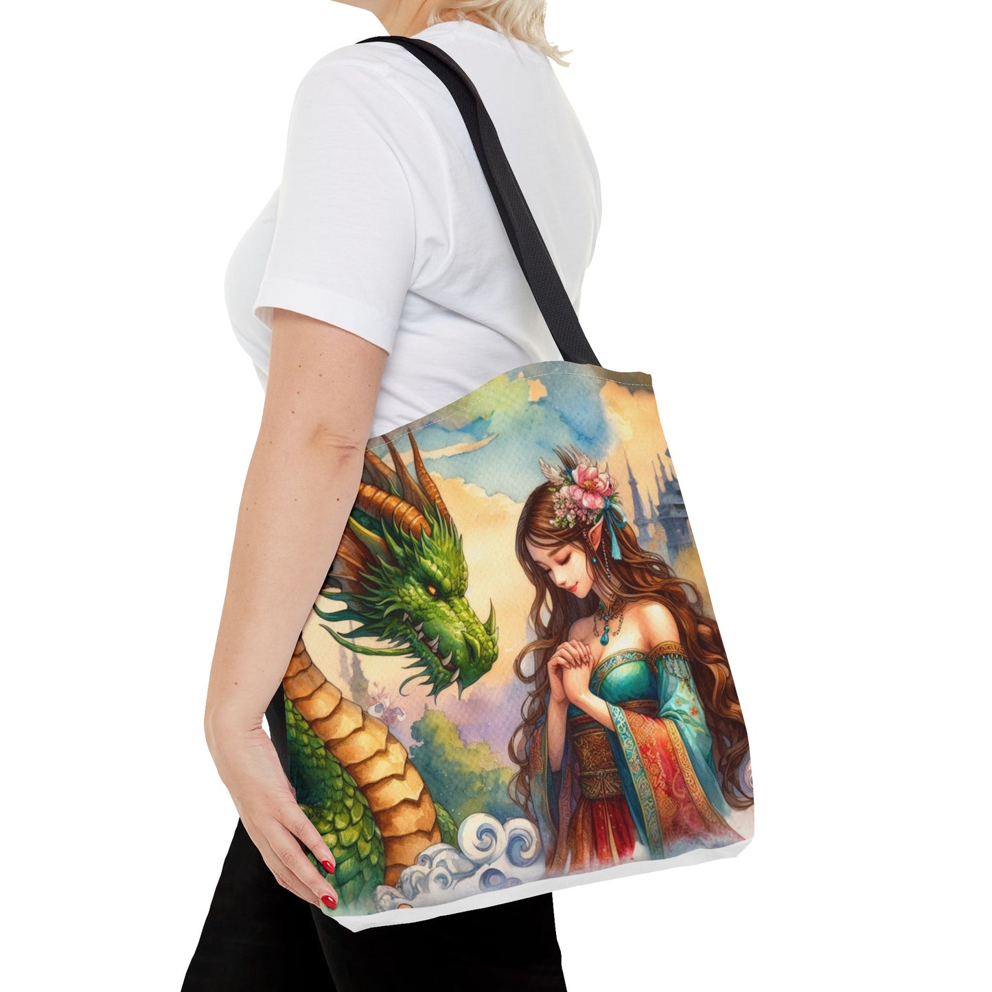 Dragon Guardian Tote Bag - Female Dragon Design, Dragon Lover Gift, Fantasy Art Bag, Mythical Creature Tote, Reusable Shopping Bag