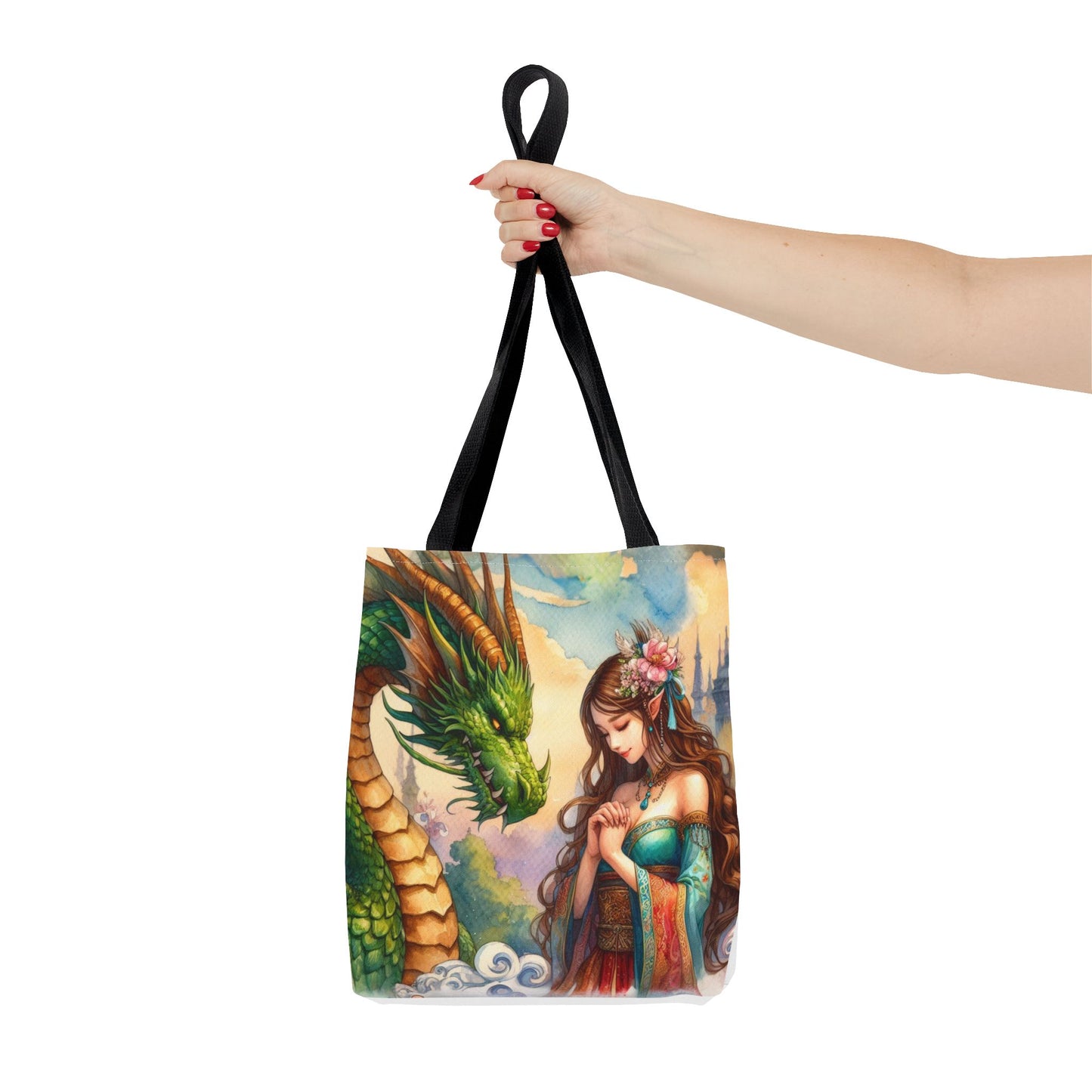 Dragon Guardian Tote Bag - Female Dragon Design, Dragon Lover Gift, Fantasy Art Bag, Mythical Creature Tote, Reusable Shopping Bag