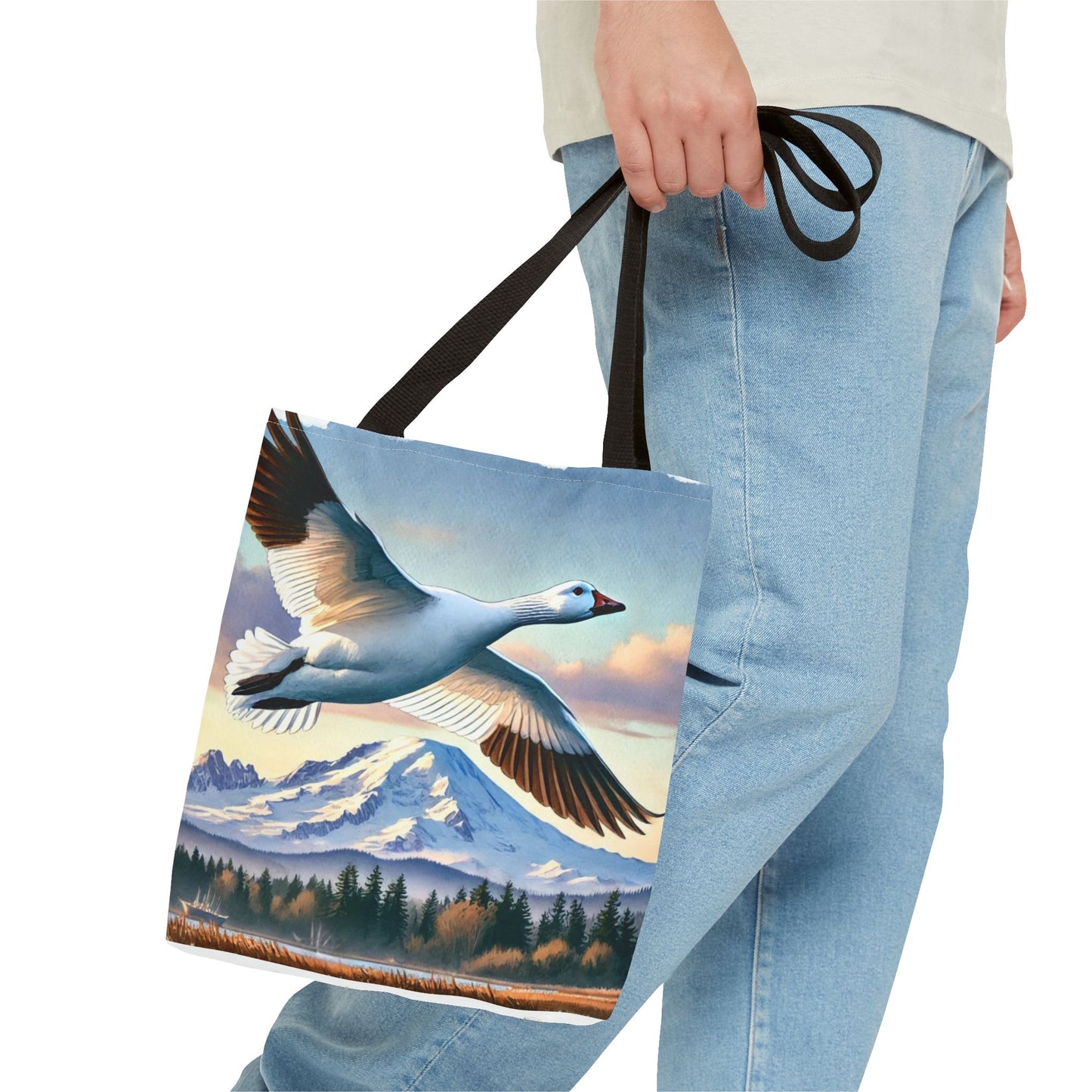 Snow Goose Tote Bag, Mountain Wildlife Nature Shoulder Bag, Bird Lover Gift, Travel Shopping Purse, Eco-Friendly Canvas Tote, Animal Art