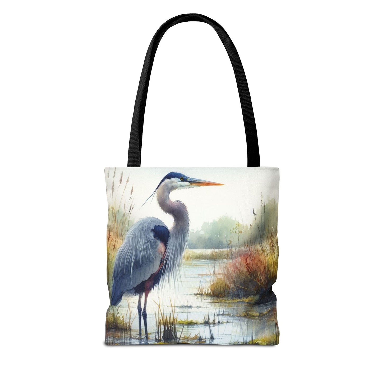 Blue Heron Tote Bag, Wildlife Nature Tote, Bird Lover Gift, Eco-Friendly Grocery Bag, Marsh Scene Beach Bag