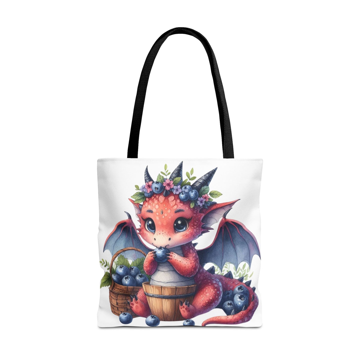 Dragon Tote Bag - Adorable Dragon Eating Blueberries