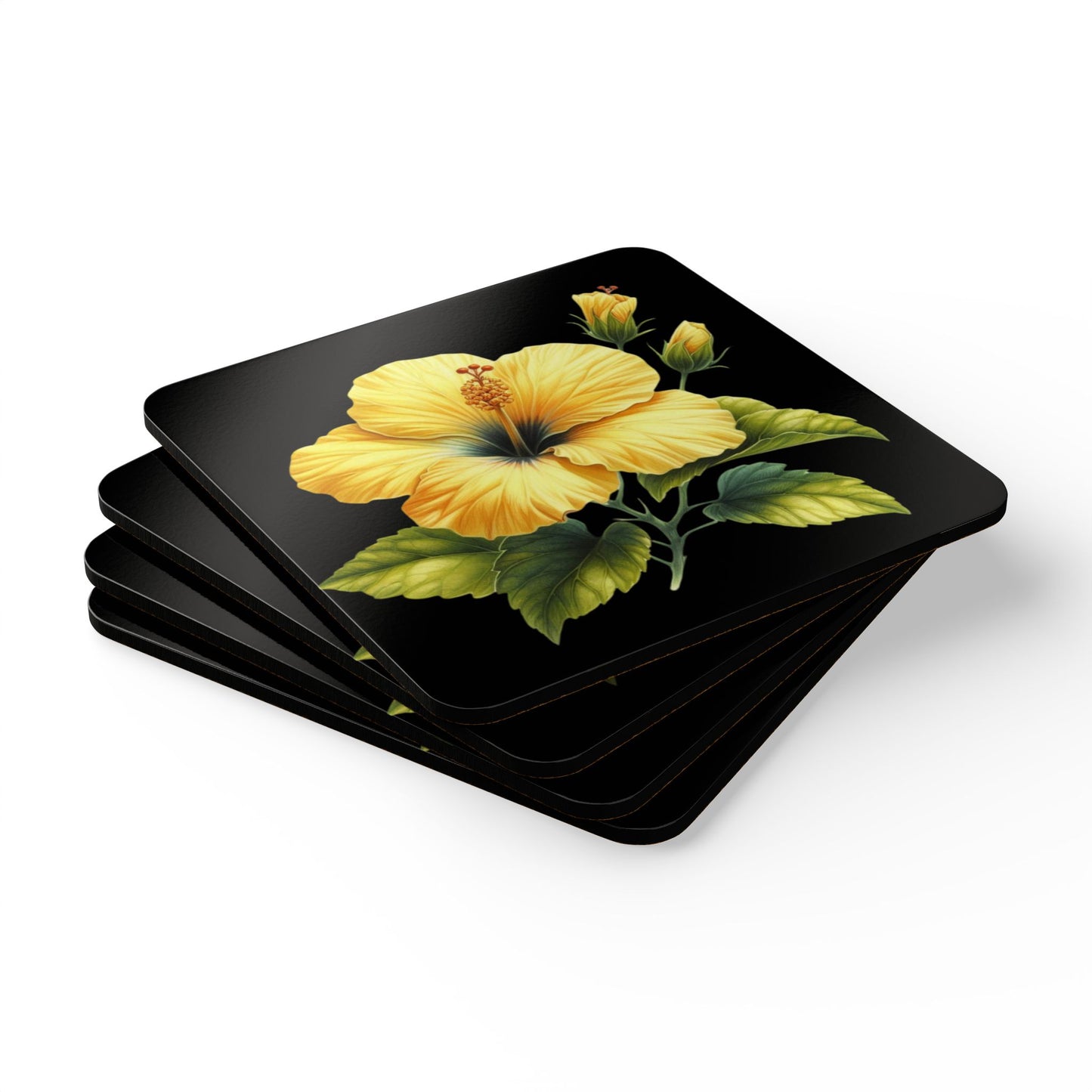 Coaster Set - Yellow Hibiscus Flower Design