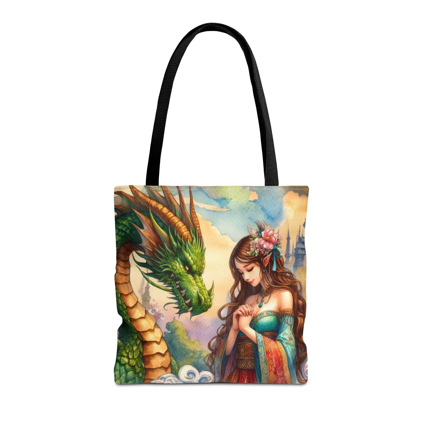 Dragon Guardian Tote Bag - Female Dragon Design, Dragon Lover Gift, Fantasy Art Bag, Mythical Creature Tote, Reusable Shopping Bag