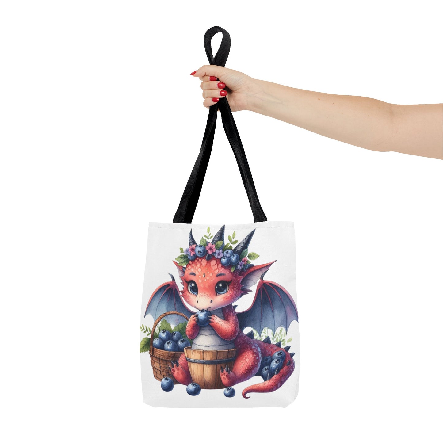 Dragon Tote Bag - Adorable Dragon Eating Blueberries