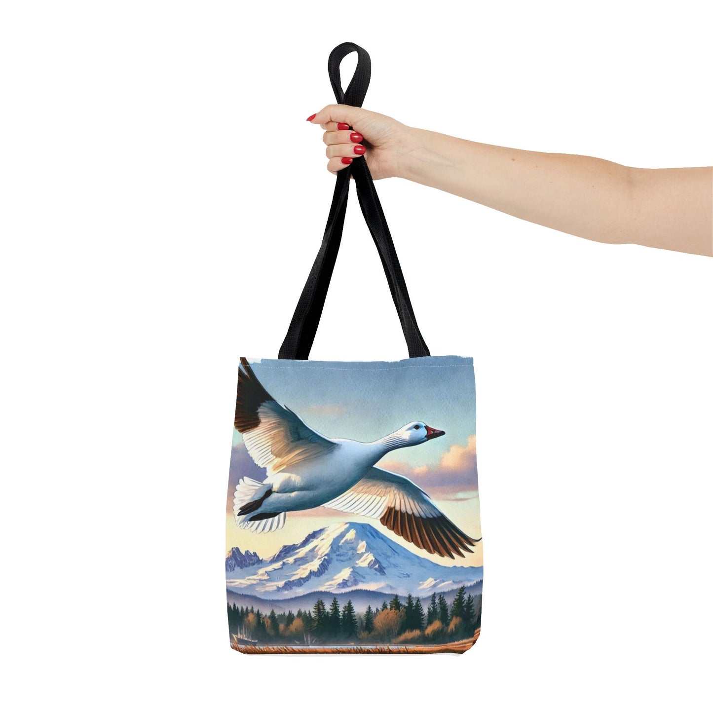 Snow Goose Tote Bag, Mountain Wildlife Nature Shoulder Bag, Bird Lover Gift, Travel Shopping Purse, Eco-Friendly Canvas Tote, Animal Art