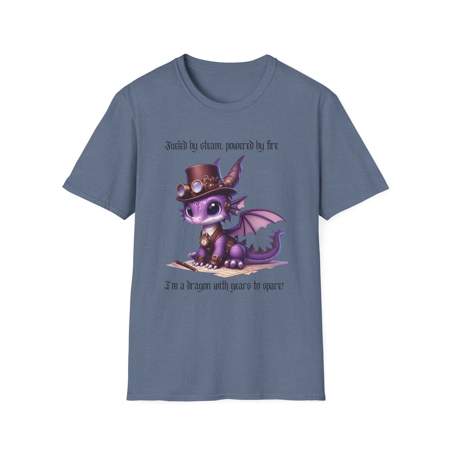 Purple Steampunk Dragon Unisex T-Shirt, Fueled by Steam, Powered by Fire Tee, Gear Design Shirt, Fantasy Shirt