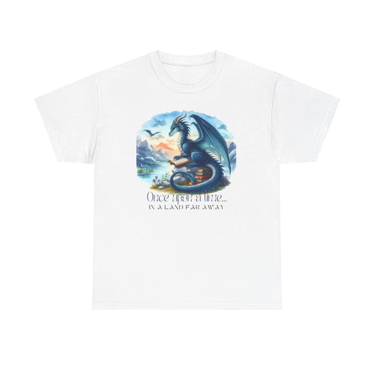 Blue Dragon Once Upon a Time Unisex Tee, Book Lover Gift, Fantasy Graphic Shirt, Mythical Creature Top, Reader Apparel, Storytelling Tee,