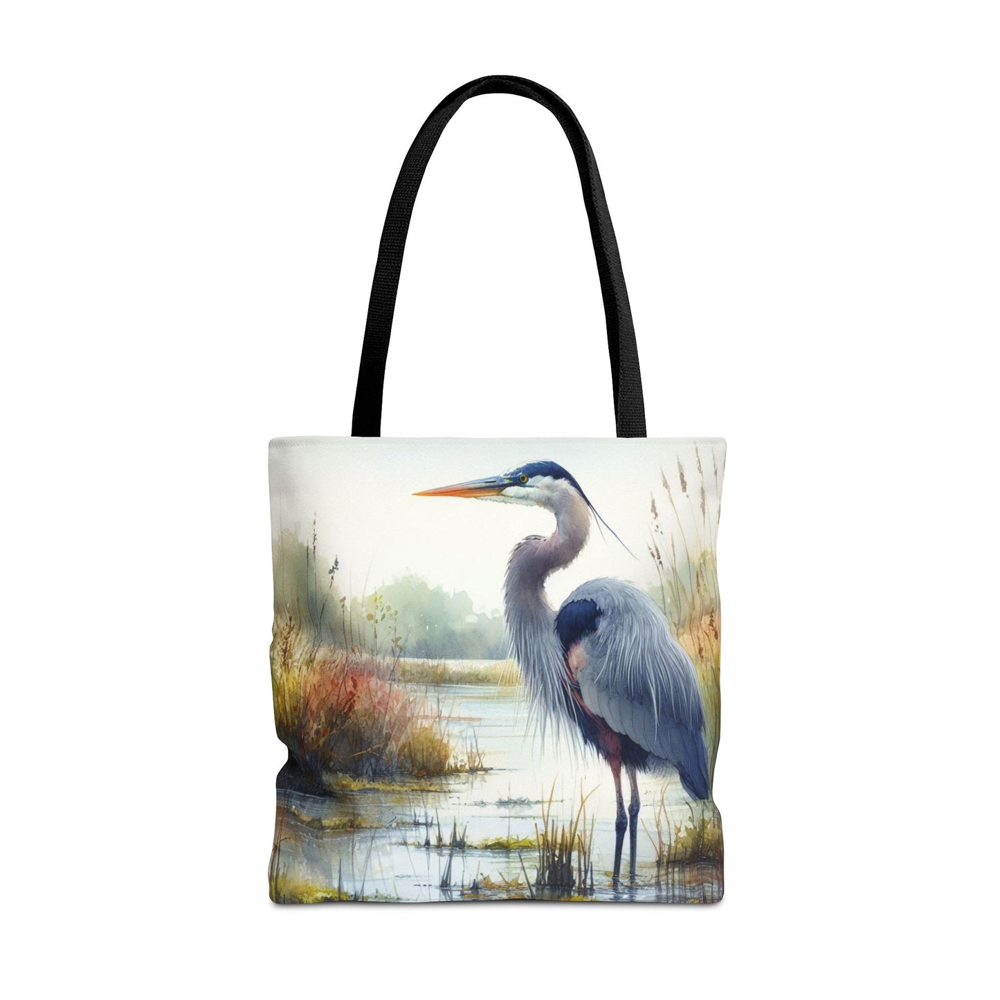 Blue Heron Tote Bag, Wildlife Nature Tote, Bird Lover Gift, Eco-Friendly Grocery Bag, Marsh Scene Beach Bag