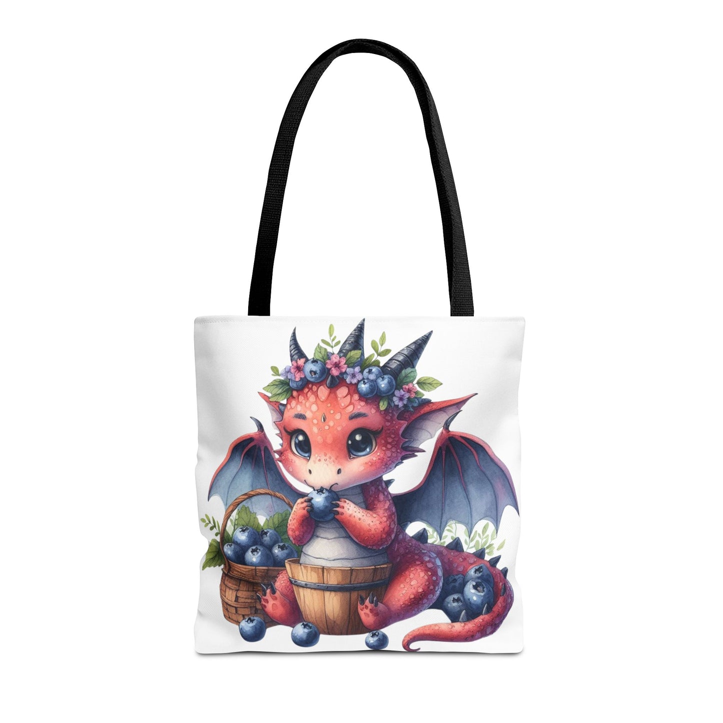 Dragon Tote Bag - Adorable Dragon Eating Blueberries