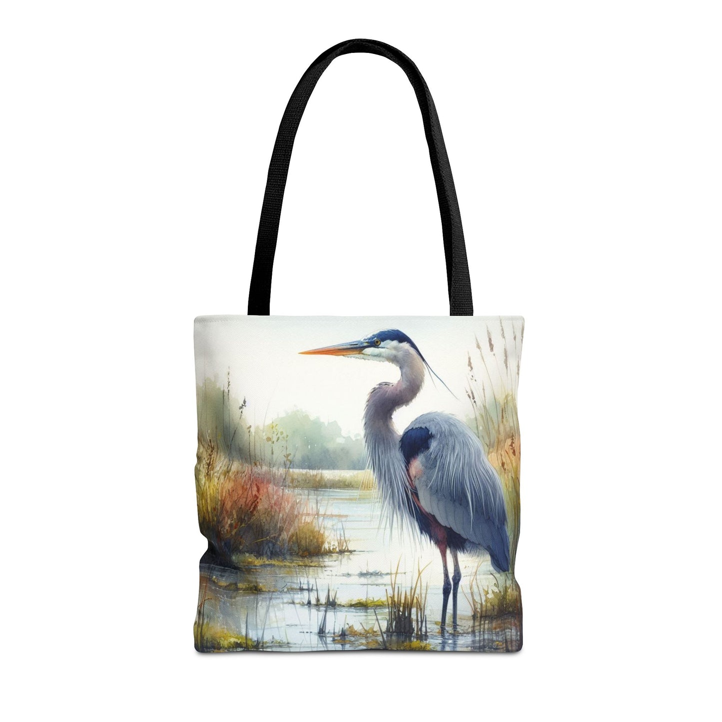 Blue Heron Tote Bag, Wildlife Nature Tote, Bird Lover Gift, Eco-Friendly Grocery Bag, Marsh Scene Beach Bag