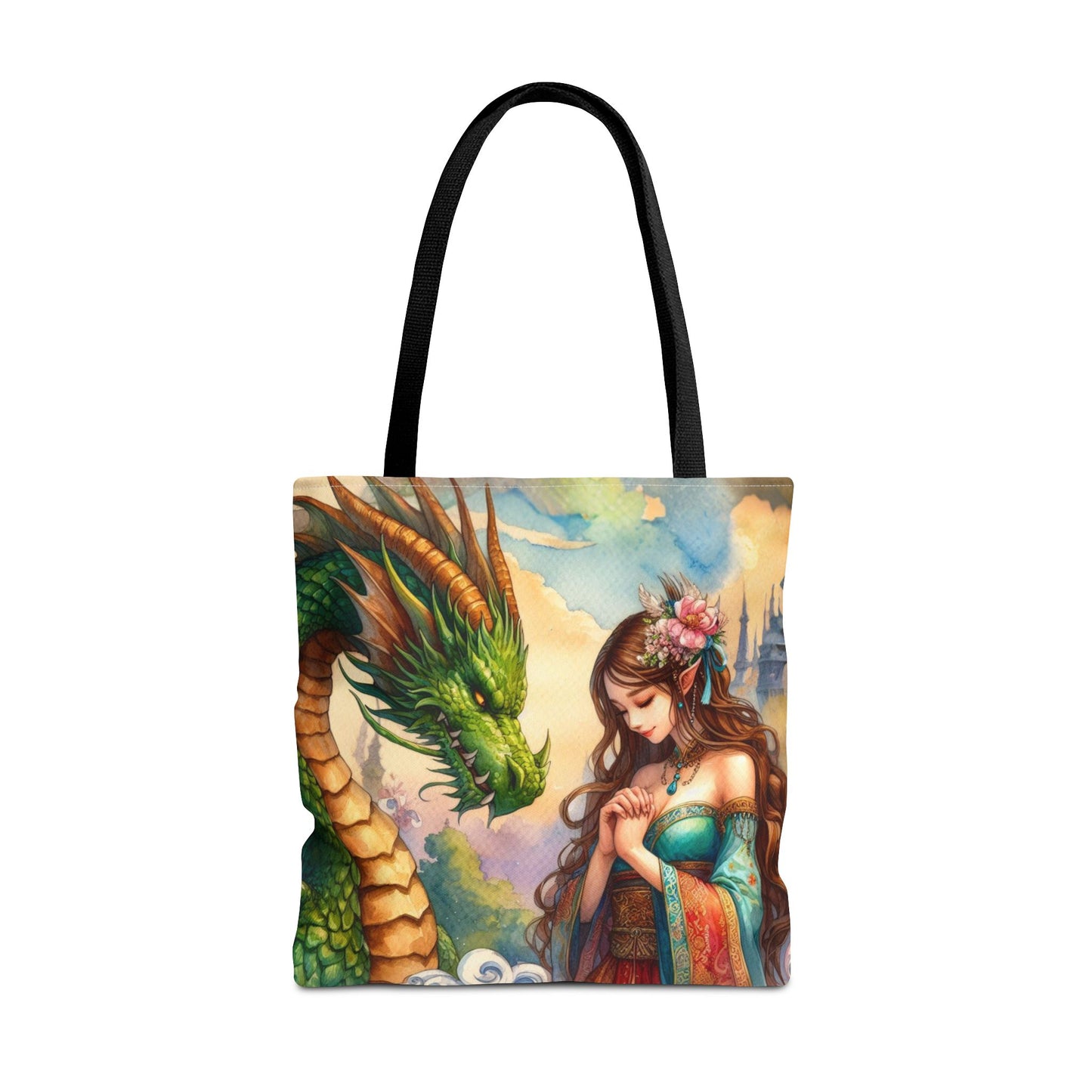 Dragon Guardian Tote Bag - Female Dragon Design, Dragon Lover Gift, Fantasy Art Bag, Mythical Creature Tote, Reusable Shopping Bag