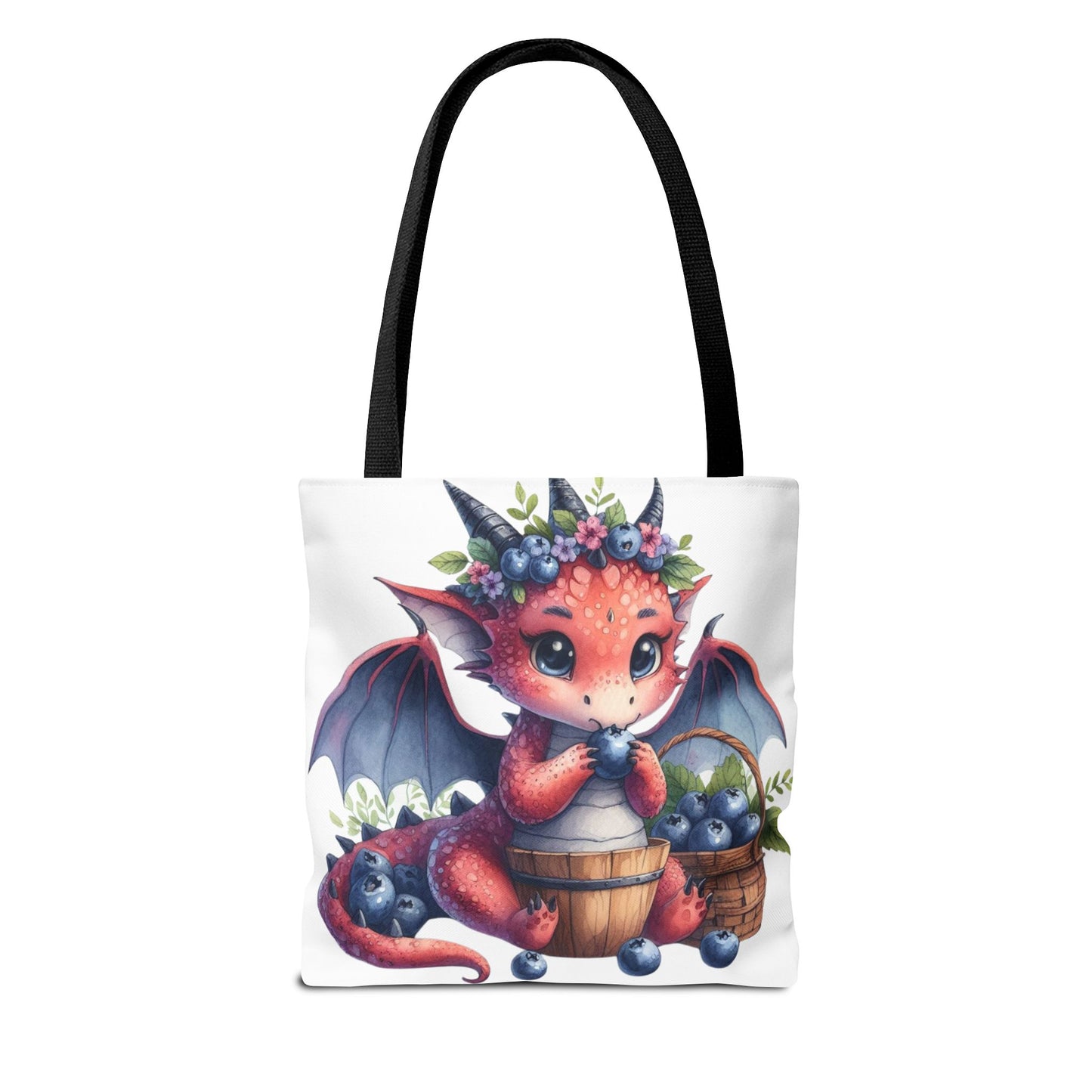 Dragon Tote Bag - Adorable Dragon Eating Blueberries