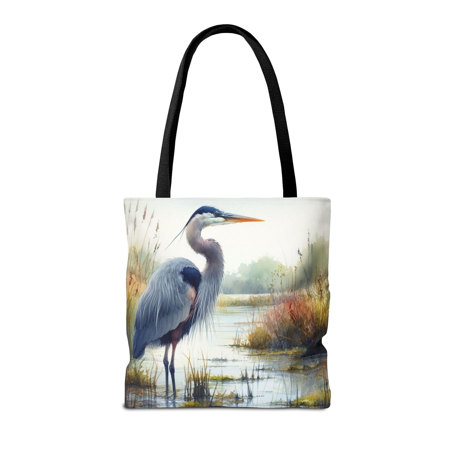 Blue Heron Tote Bag, Wildlife Nature Tote, Bird Lover Gift, Eco-Friendly Grocery Bag, Marsh Scene Beach Bag