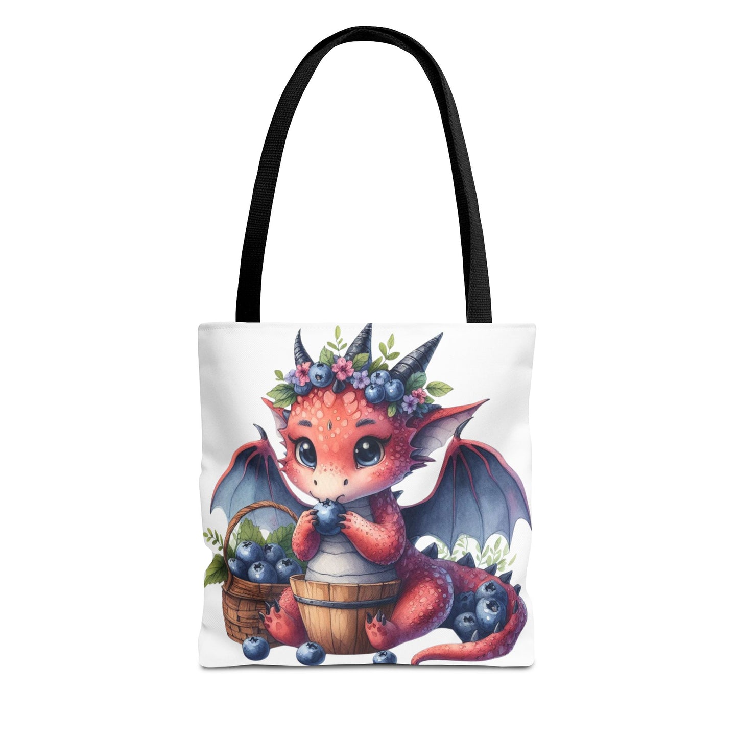 Dragon Tote Bag - Adorable Dragon Eating Blueberries