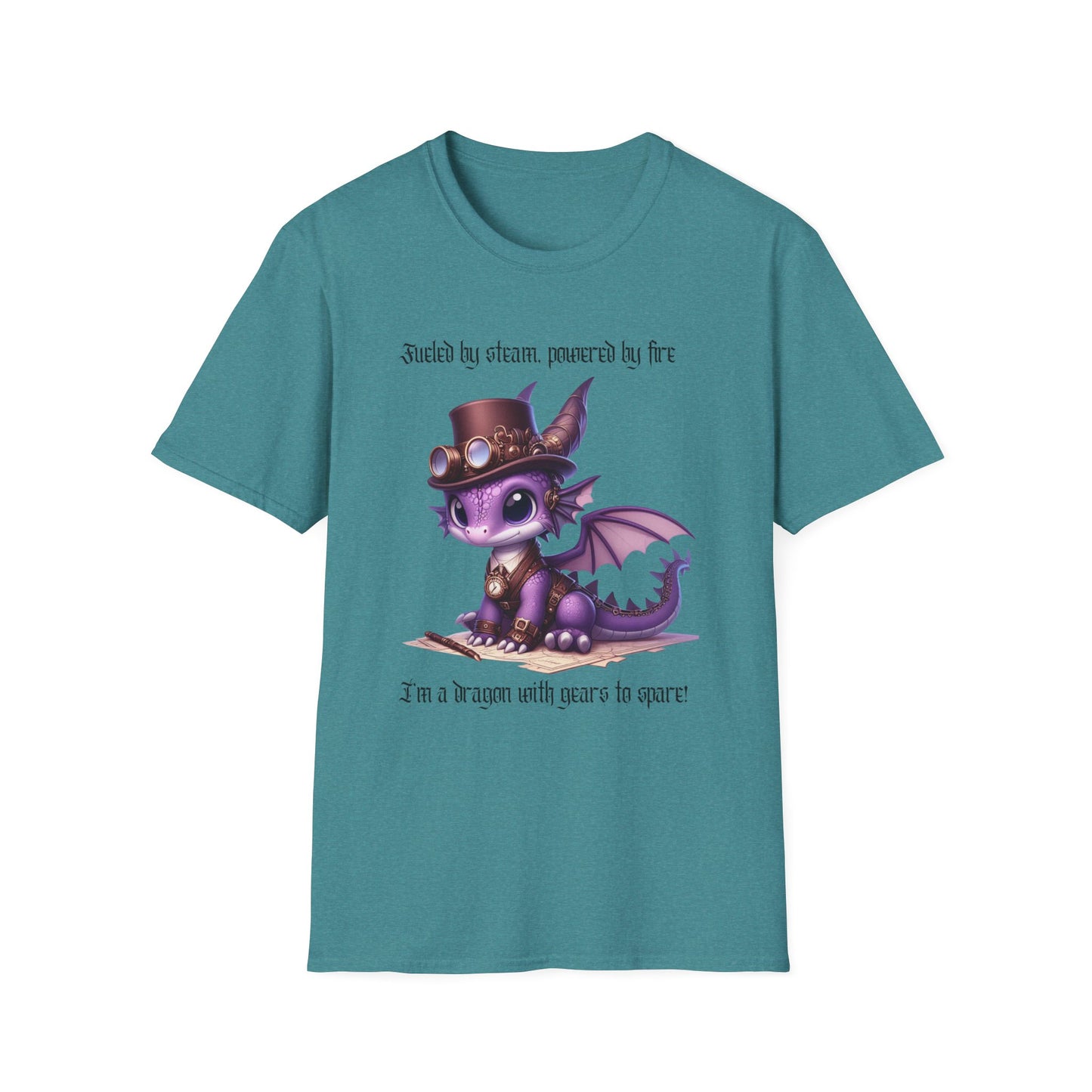 Purple Steampunk Dragon Unisex T-Shirt, Fueled by Steam, Powered by Fire Tee, Gear Design Shirt, Fantasy Shirt