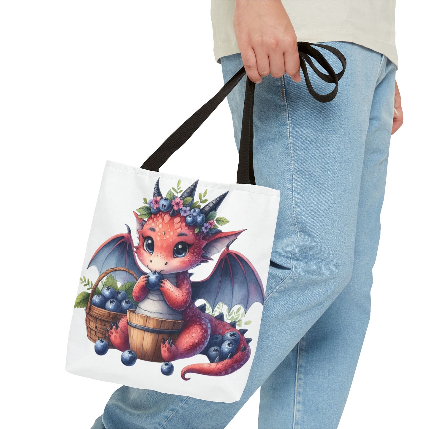 Dragon Tote Bag - Adorable Dragon Eating Blueberries