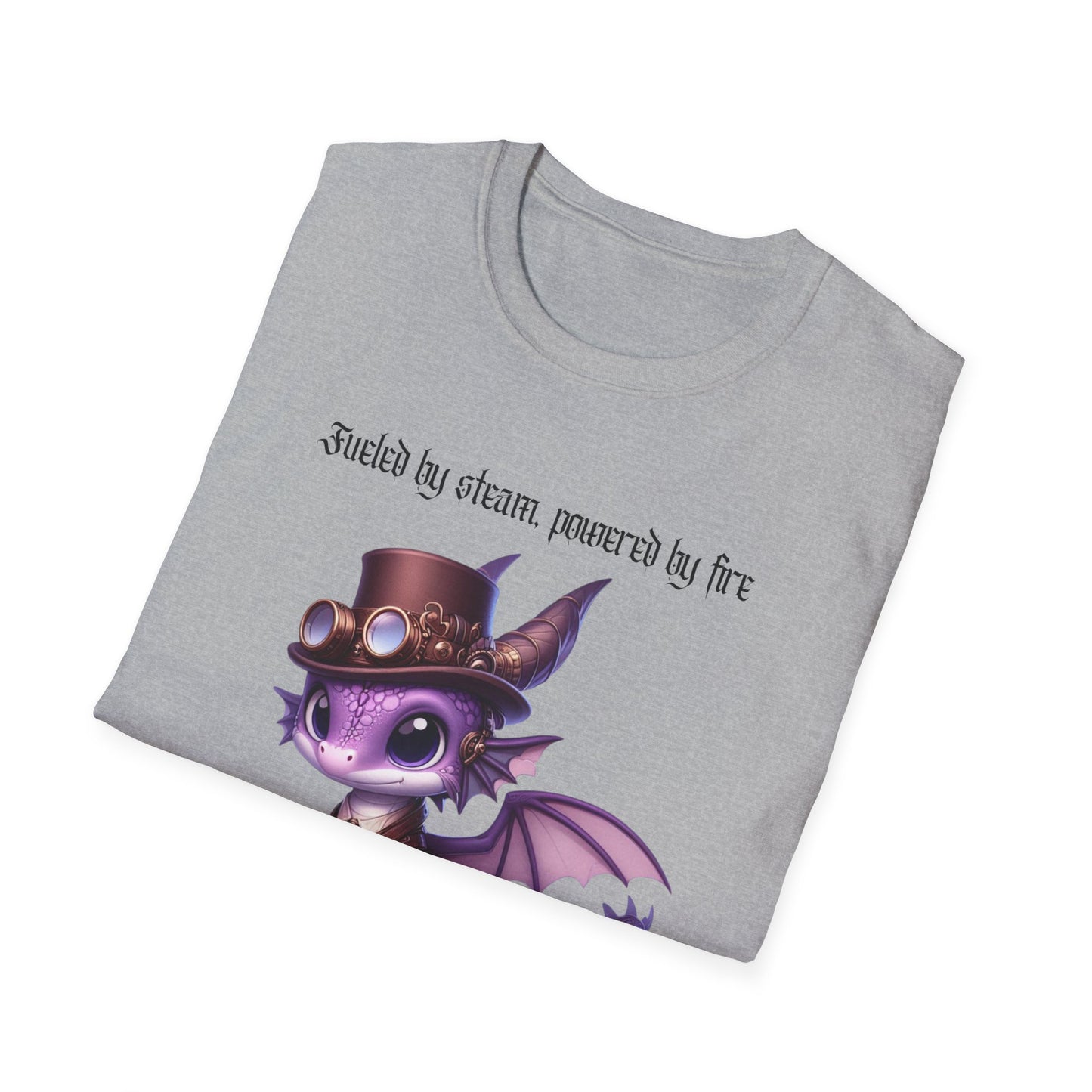 Purple Steampunk Dragon Unisex T-Shirt, Fueled by Steam, Powered by Fire Tee, Gear Design Shirt, Fantasy Shirt