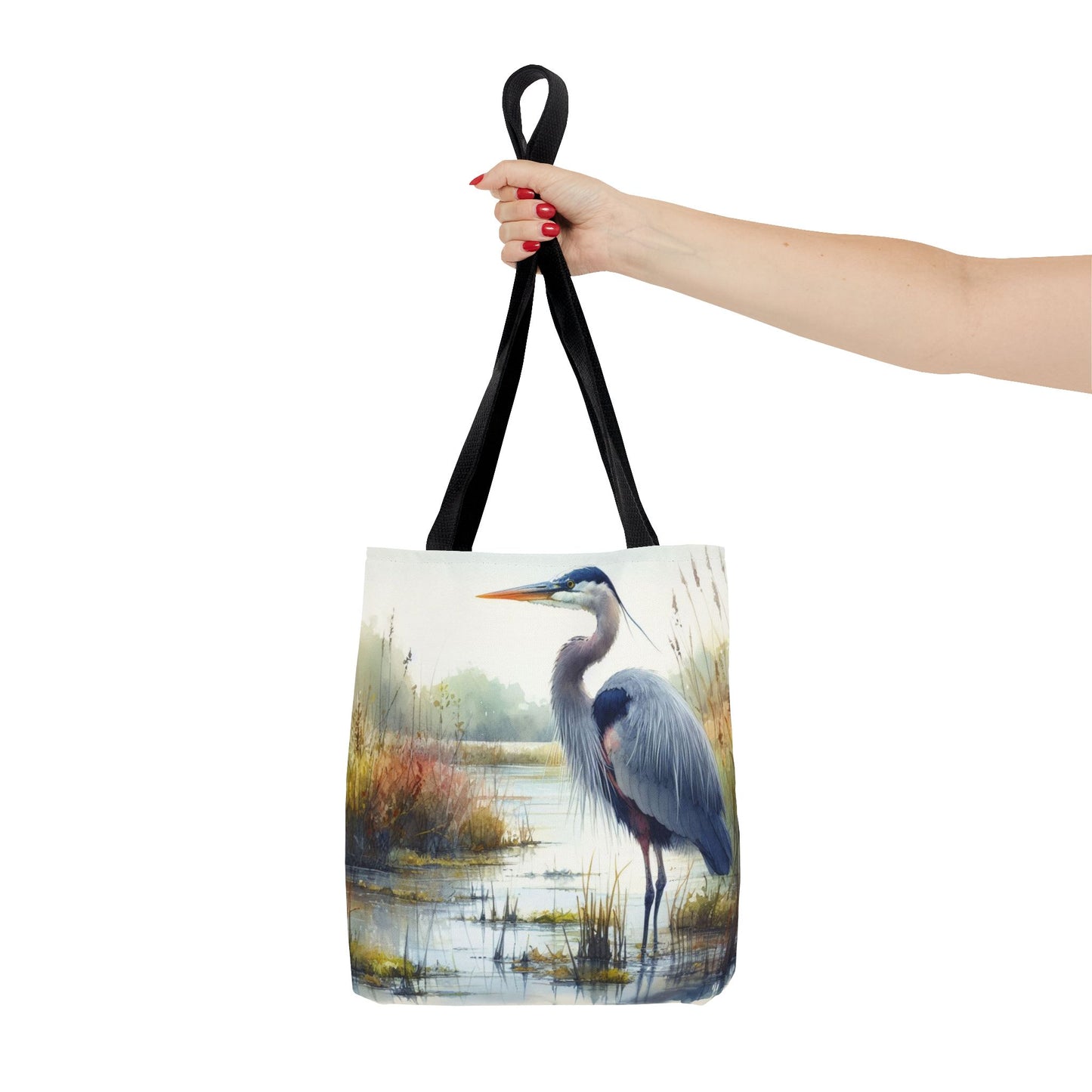 Blue Heron Tote Bag, Wildlife Nature Tote, Bird Lover Gift, Eco-Friendly Grocery Bag, Marsh Scene Beach Bag