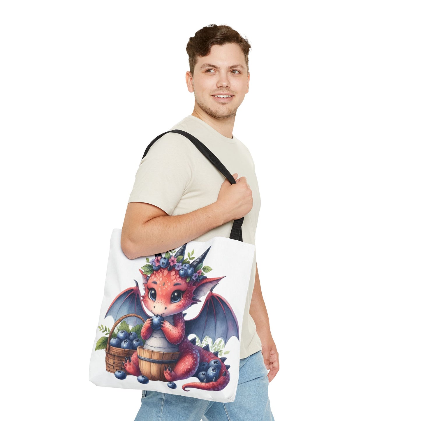 Dragon Tote Bag - Adorable Dragon Eating Blueberries