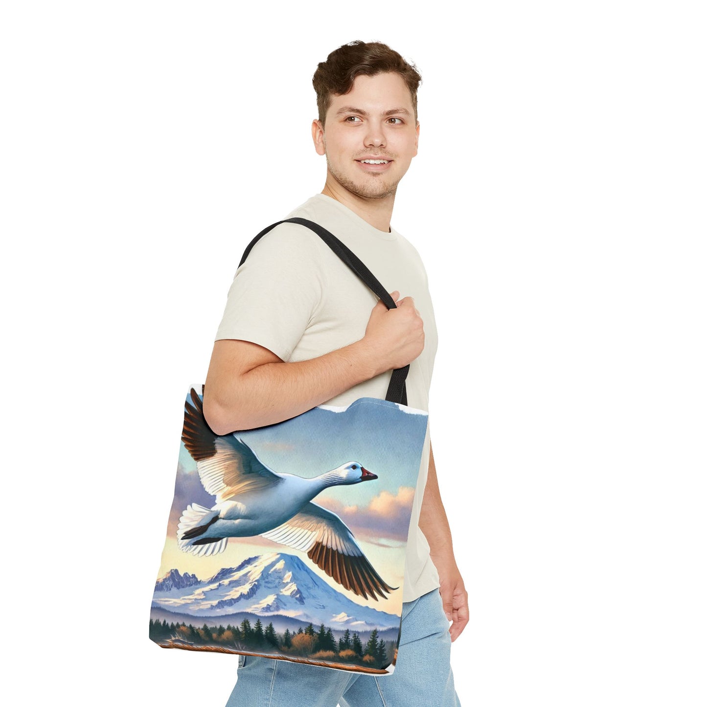 Snow Goose Tote Bag, Mountain Wildlife Nature Shoulder Bag, Bird Lover Gift, Travel Shopping Purse, Eco-Friendly Canvas Tote, Animal Art