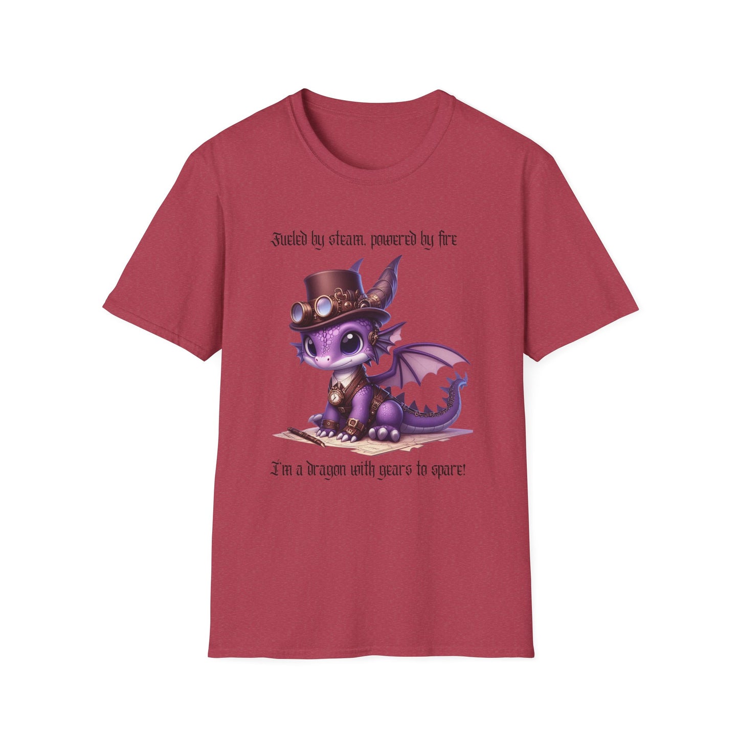 Purple Steampunk Dragon Unisex T-Shirt, Fueled by Steam, Powered by Fire Tee, Gear Design Shirt, Fantasy Shirt