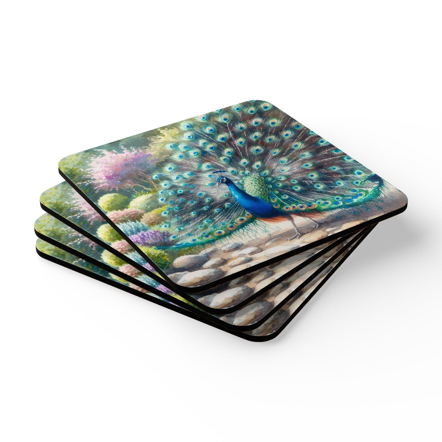 Coaster Set with Peacock Design for Home Decor, Cork Coasters, Drink Coasters, Table Coasters, Housewarming Gift, Kitchen Decor, Unique