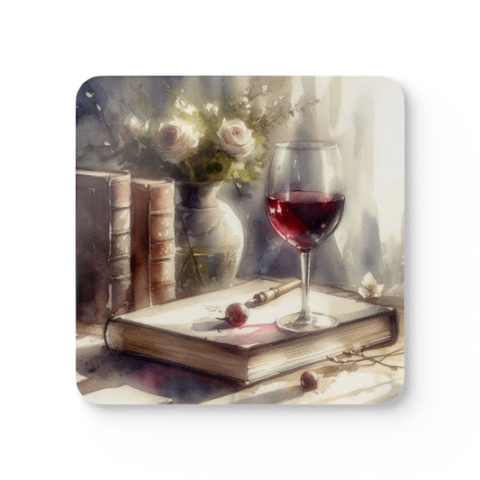 Book Lover's Coaster Set - Wine Glass Design