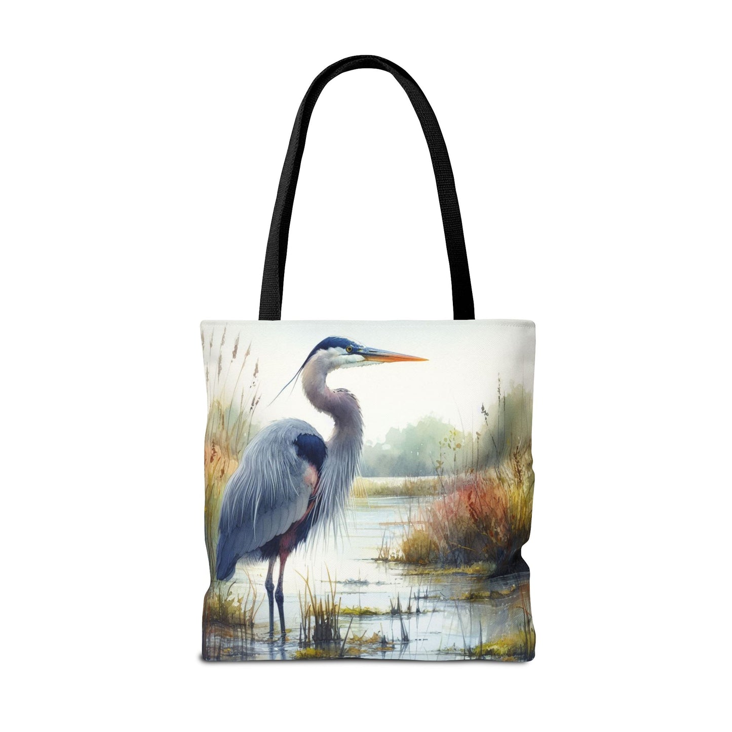 Blue Heron Tote Bag, Wildlife Nature Tote, Bird Lover Gift, Eco-Friendly Grocery Bag, Marsh Scene Beach Bag