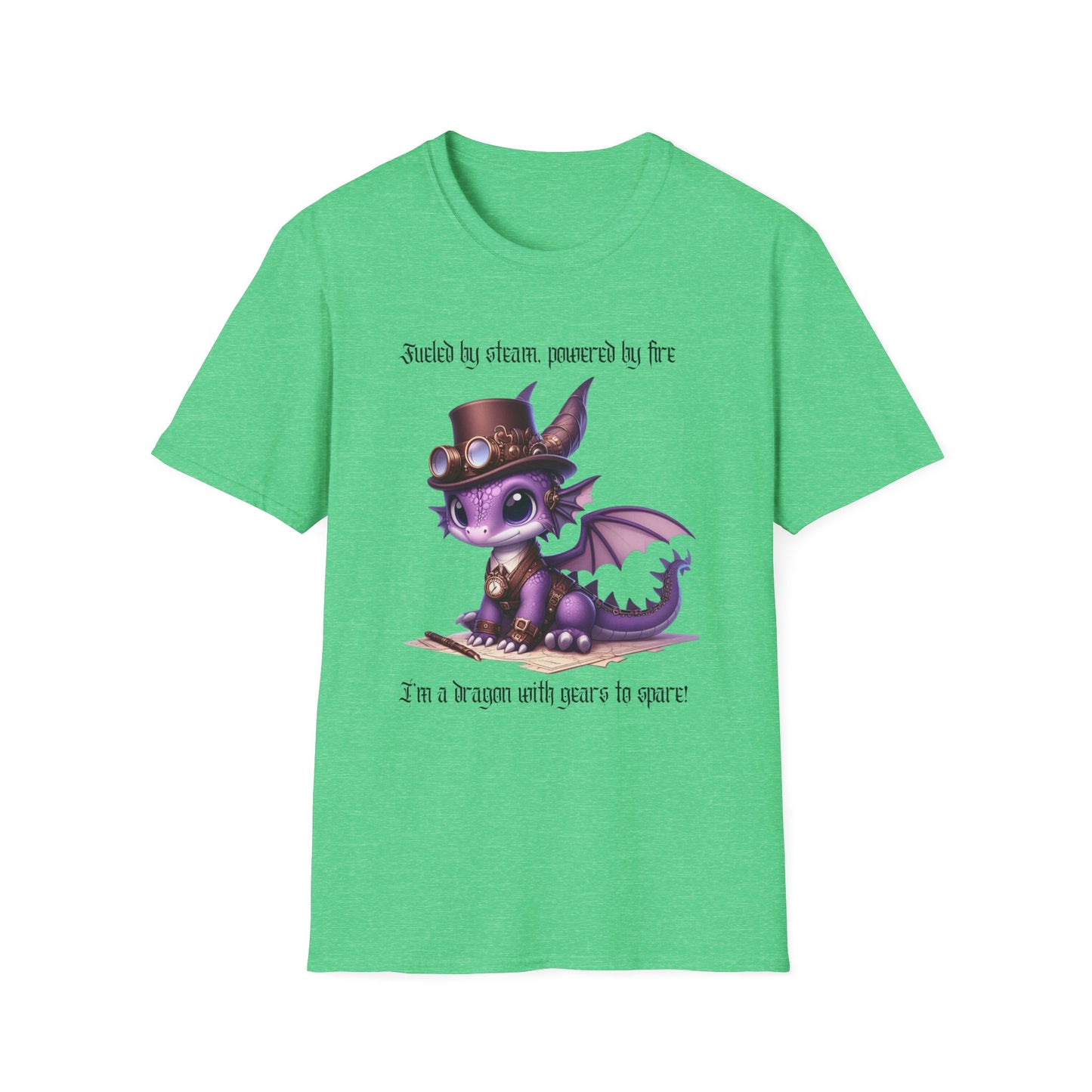 Purple Steampunk Dragon Unisex T-Shirt, Fueled by Steam, Powered by Fire Tee, Gear Design Shirt, Fantasy Shirt